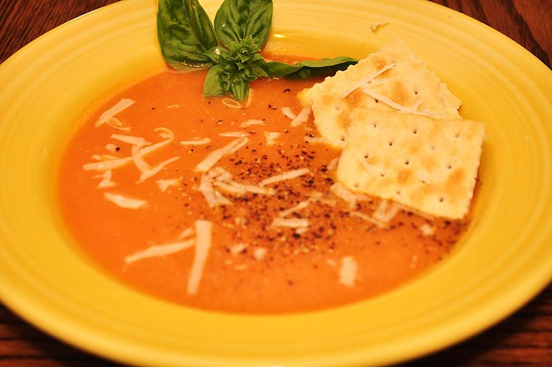 Tomato Soup With Mozzarella And Crostini From Sorrento